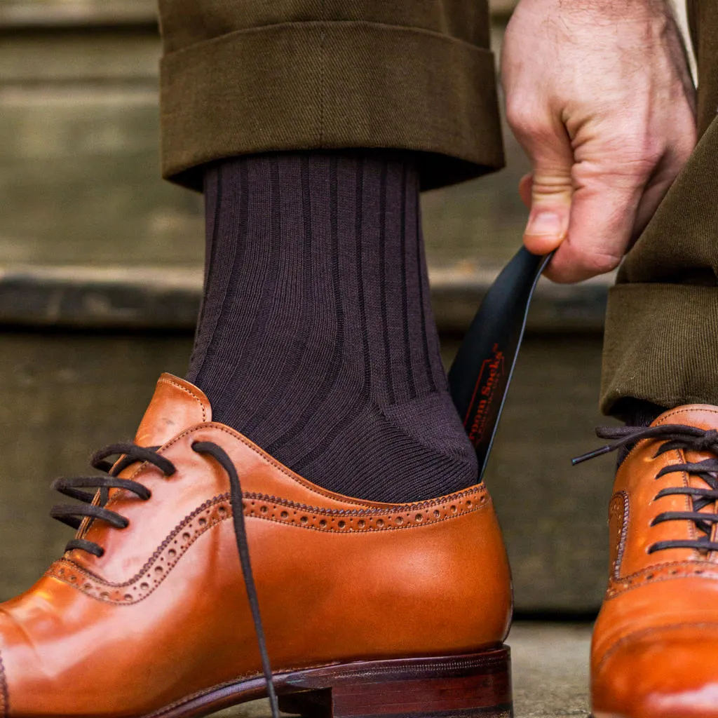 Brown Cotton Mid Calf Dress Socks
