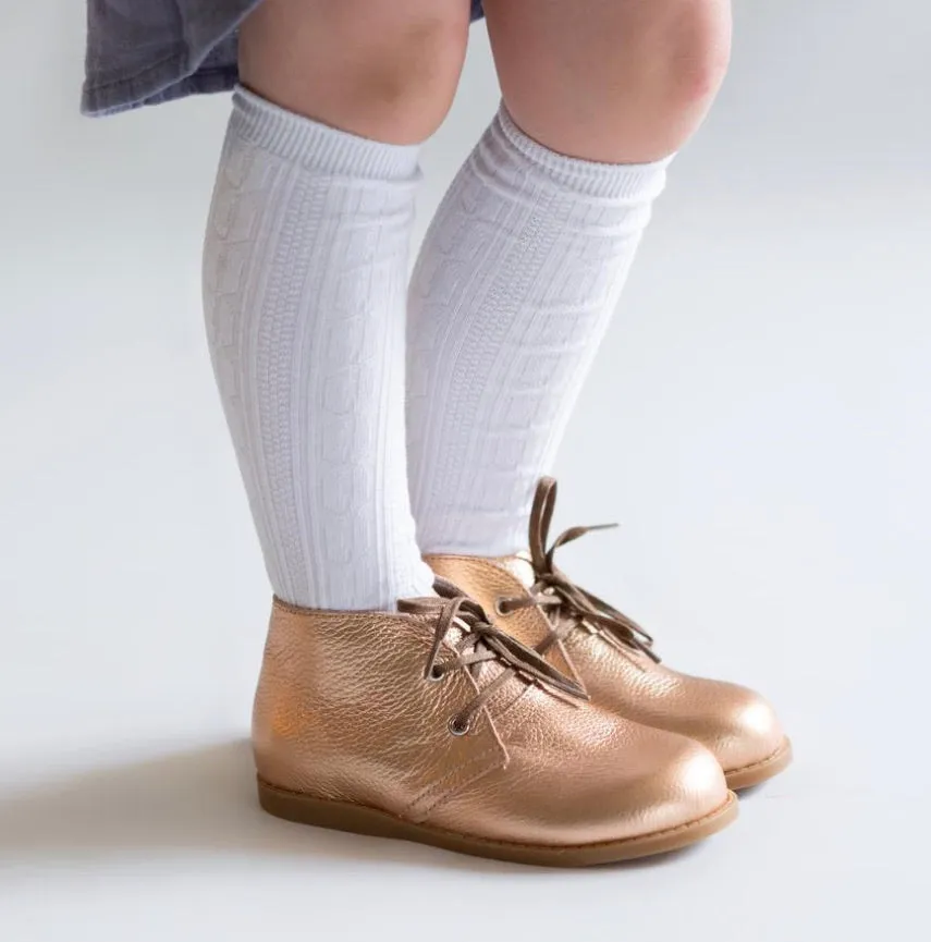 Cable Knit Knee High Socks - White