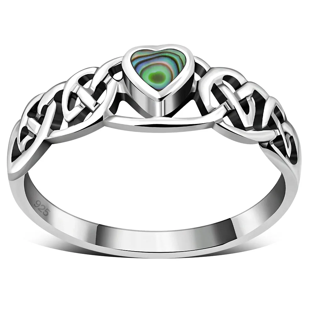 Celtic Knot Abalone Shell Heart Silver Ring